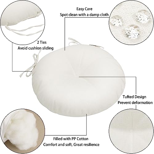 Magpie Fabrics 15" Round Bistro Seat Cushions with Ties, Set of 2, Waterproof All Weather Tufted 4" Thick Patio Chair Pads for Home Garden Dining Metal Stool - Cream Beige - color: Cream Beige
