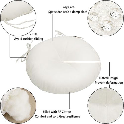 Magpie Fabrics 15" Round Bistro Seat Cushions with Ties, Set of 2, Waterproof All Weather Tufted 4" Thick Patio Chair Pads for Home Garden Dining Metal Stool - Cream Beige - color: Cream Beige
