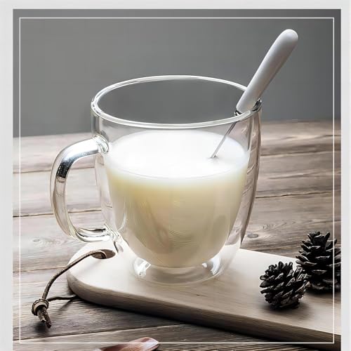 Double Wall Glass Coffee Mugs with Handle, 15 oz Set of 4 | Premium borosilicate, Heat resistant, Sweat proof, For latte, cappuccino, espresso, tea