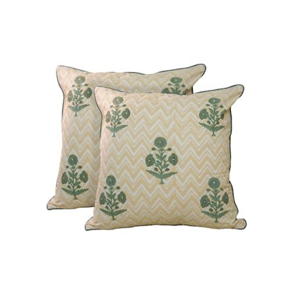 JBH Hand Block Print Reversible Throw Pillow Covers 18x18 Inch Set of 2 – Handmade (Green, Cream, 18x18 inch) - color: Green, Cream