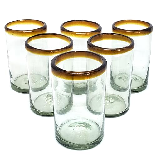 Amber Rim 120 oz Pitcher and 6 Drinking Glasses set, Recycled Glass, Lead-free, Toxin-Free (Pitcher & Glasses) - style: Pitcher & 6 Glasses