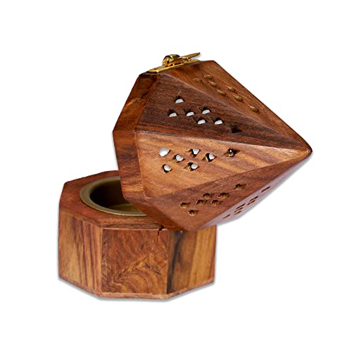 Bless-International Traditional-Handmade-Burner Wooden-Incense-Stick-Holder Ash-Catcher-Stand for-Aromatherapy-Meditation-Yoga (5 Inch Octa Temple Wooden Charcoal/Cone) - color: Octa Temple
