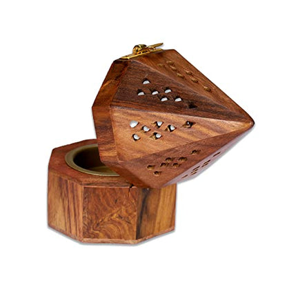 Bless-International Traditional-Handmade-Burner Wooden-Incense-Stick-Holder Ash-Catcher-Stand for-Aromatherapy-Meditation-Yoga (5 Inch Octa Temple Wooden Charcoal/Cone) - color: Octa Temple