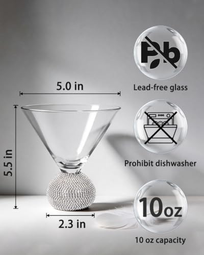 Fancy Martini Glasses Set of 4,Luxury Crystal Hand Blown Margarita Glasses | 10 oz Unbreakable Cocktail Glasses,for Party,Birthdays,Manhattan, Cosmopolitan,Home Bar,Gift (Silver Clear) - color: Silver Cocktail glass