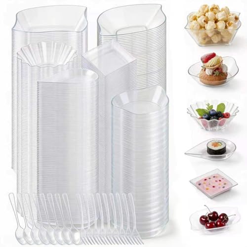 1200 Pcs Transparent Mini Disposable Appetizer Plates Set Include 6 Shaped Mini Dessert Plates, Fork-Spoon, Exquisite And Cute Party Desechables Para Postres For Dessert And Appetizers - color: Transparent