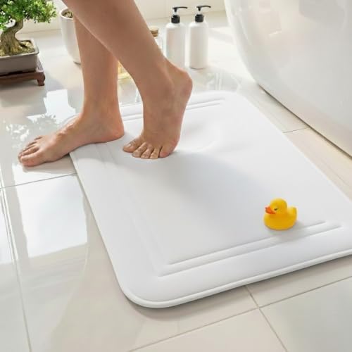 Memory Foam Bath Mat 24x16, Non Slip, Machine Washable, Quick Dry & Absorbent Rugs, Bath Mats for Bathroom Floor, Tub & Shower, Bathroom Rug, White - color: White, size: 24 x 16 Inch