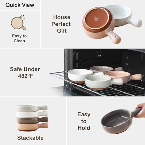 MALACASA 23 Oz French Onion Soup Bowls With Handles, Ceramic Soup Crocks for Cereal, Pasta, Beef Stew, Chilli,Oven Microwave Dishwasher Safe, Set of 4, Multicolor, Series TARA - color: Multicolor