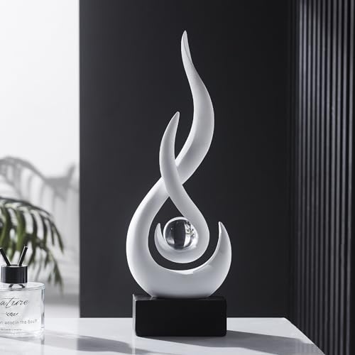 FJS White Abstract Flame Sculpture for Living Room Coffee Table Decor | Modern White Sculpture Decor For Living Room, Shelf, Dinins Table Centerpiece, Office Desk, 13.7"H Minimalist Hone Accent - color: A - 13.7"h White