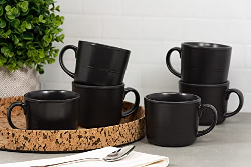 Double Line 3.75"/12 oz Mug, Set of 6, Matte Black - color: Matte Black, size: 12 Ounces