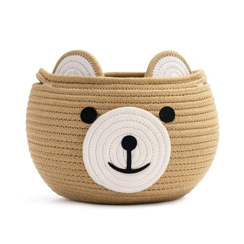 Baby Basket for Gifts Empty, Cute Bear Design, Brown | 10.5" x 8.5" Baby Shower Basket for Kids Boys Newborn Storage, Toy Basket for Living Room Nursery Décor, Soft Cotton Rope - color: Brown, size: 10.5"D x 8.5"H