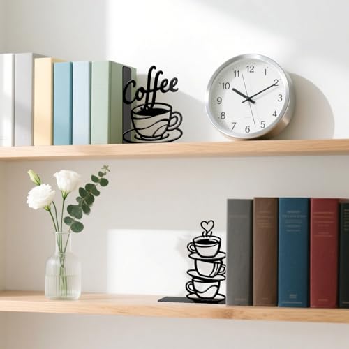 Metal Bookends Coffee Bookends Decorative Cute Book Ends for Shelves Bookshelf Home Office Desk Reading Decor Bookshelf Decor for Book Lovers Gift - style: Coffee Decorative Bookends