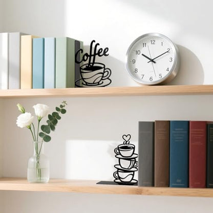 Metal Bookends Coffee Bookends Decorative Cute Book Ends for Shelves Bookshelf Home Office Desk Reading Decor Bookshelf Decor for Book Lovers Gift - style: Coffee Decorative Bookends