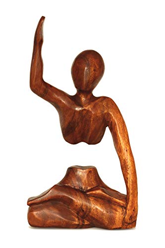 Wooden Hand Carved Abstract Statue Hand Up Figurine, 12 inch | Handmade, Suar Wood Sculpture, Reach High Human Success Gift, Modern Art Home Decor Accent for Shelf