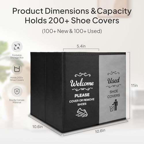 Opret 2 Compartment Large Shoe Cover Box Black Grey, Real Estate Agent Supplies, Disposable Shoe Cover Dispenser Box for Open House, Foldable Storage Bin - color: Black Grey