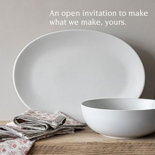over&back Coupe Stoneware Serving Platter - Elegant 1-Piece Oval Serving Platter to Complete Your Kitchen Set - 16.4" x 11.5" - Semi-Matte White - color: White, size: Oval Platter
