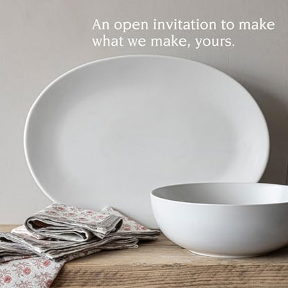 over&back Coupe Stoneware Serving Platter - Elegant 1-Piece Oval Serving Platter to Complete Your Kitchen Set - 16.4" x 11.5" - Semi-Matte White - color: White, size: Oval Platter