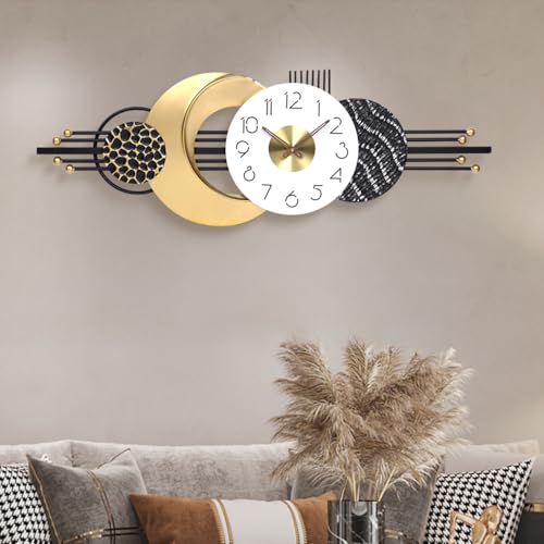 38x14 Inch Modern Silent Wall Clock, Sleek Statement Decor for Living Room | Battery Powered, Quartz Movement, Clear Analog Dial, Ideal for Bedroom, Entryway, Kitchen, Office, and Gifting - color: J - 38x14 in