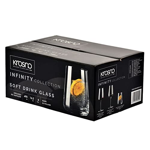 Krosno Water Glasses Set of 6, 16.6 oz, Infinity Collection | Glass Tumblers, Lead-Free Crystal Glassware, Juice Glasses, Water Glass Set, Dishwasher Safe, Made in Europe - size: 6 Count (Pack of 1)