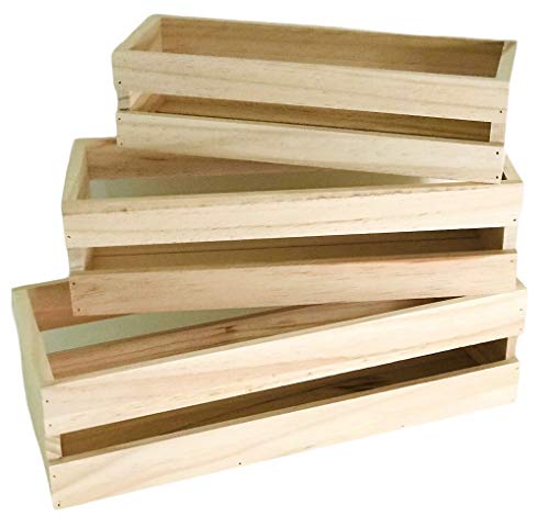 Oojami 3 Pack Wood Craft Crate Caddy Set | Nesting, Wood crates for Display, Wooden Boxes for Crafts, Decorative Wooden Crate, Wood Box Storage Crate, centerpieces for Home, Bathroom - color: Unfinished