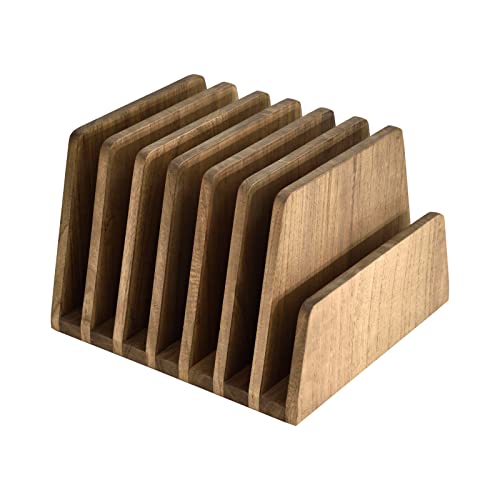 KIRIGEN Wooden File Organizer, 7-Slot Upright Holder for Desk, Brown 7K-DBR | Seven Upright Slots Sort Mail, File Folders, Papers, Bills, Envelopes, and Notebooks; 9.92 x 10.35 x 7.08 In, No Assembly - color: Dark Brown, size: 7 Slots