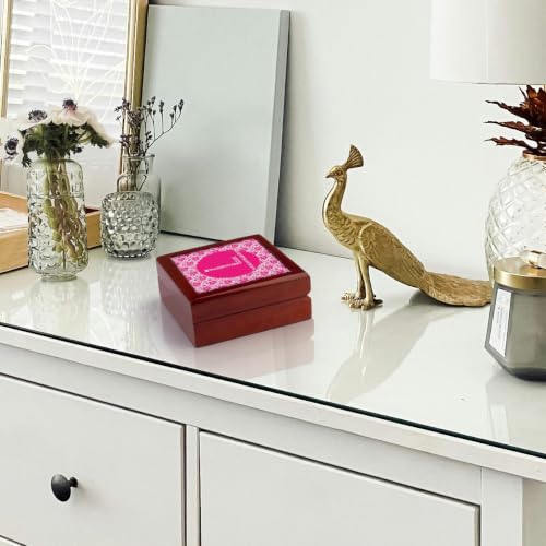 3dRose Hoy Pink Girly Floral Monogram Letter L Jewelry Box 7 x 7 inch with 4 inch tile
