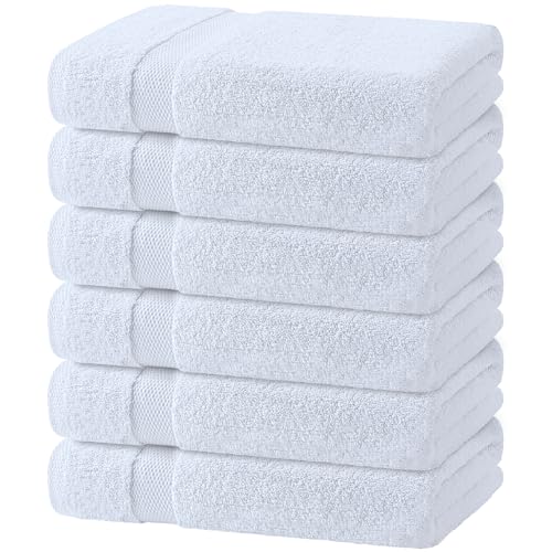 White Bath Towels 24x50 Inch, 6 Pack - Extra Absorbent Cotton Towel Set for Bathroom - color: White, size: Bath Towels 6-Pack, 24x50 Inches
