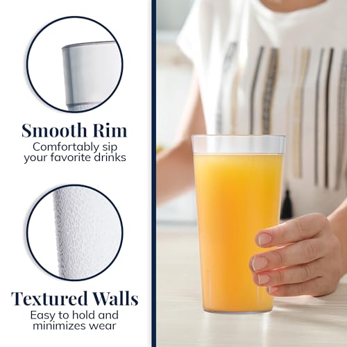 US Acrylic Cafe Plastic Reusable Tumblers (Set of 16) 20-ounce Water Cups in Clear | Value Set of Restaurant Style Drinking Glasses, Stackable, BPA-free, Made in the USA | Top-rack Dishwasher Safe - color: Clear, size: 20 ounces