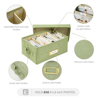 Collapsible Photo Storage Box, Adjustable Dividers - Grass Green, 28cm - color: Grass Green, size: 11.22"x6.89"x5.12"