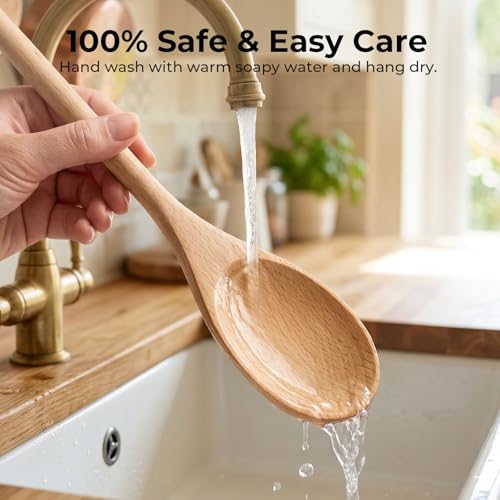 HANSGO Wooden Spoons for Cooking, 12 Inch Long Handle Mixing Spoons, 6 PCS | Large Wood Kitchen Utensils for Tasting, Stirring Food, Hot Soups, Stirring Baking Tasting, DIY Available, Kitchen Gifts - size: 12 inch