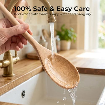 HANSGO Wooden Spoons for Cooking, 12 Inch Long Handle Mixing Spoons, 6 PCS | Large Wood Kitchen Utensils for Tasting, Stirring Food, Hot Soups, Stirring Baking Tasting, DIY Available, Kitchen Gifts - size: 12 inch