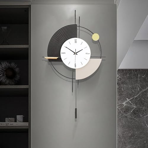 Wall Clock with Pendulum,Silent Quality Quartz Battery Operated,Large Wall Clock for Living Room Kitchen Home Bathroom Bedroom Wall Decor,17.7x31inch(Black) - color: Black