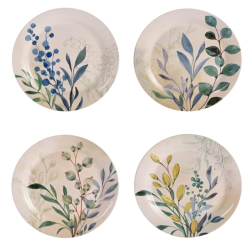 Bico Botanical Valley Salad Plates Set of 4, 8.75 Inch Ceramic Dessert Plates for Salad, Appetizer, Side Dishes, Microwave and Dishwasher Safe, Gift for Housewarming and Thanksgiving - color: Botanical Valley
