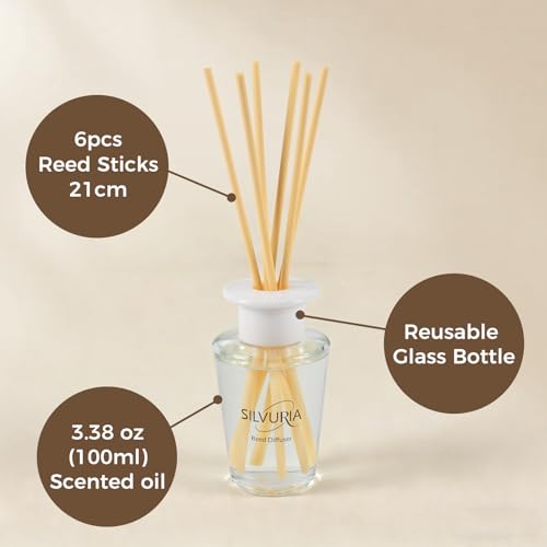 Lavender Eucalyptus Essential Scented Oil Reed Diffuser Set | 3.38 fl.oz(100ml)with 6 Sticks,Home Fragrance for Office,Bedroom,Bathroom Decor