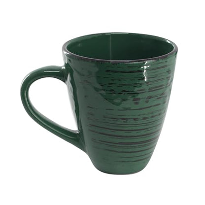 Elama Malibu Sea Glass 16-Piece Stoneware Embossed Pattern Reactive Glaze Dark Green Dinnerware Set, Tableware, Serveware Set (Sea Glass Green) - color: Sea Glass Green