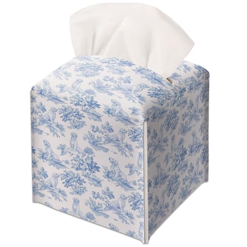 Blue Golden Retriever Dog Decor Tissue Box Cover Modern Square Leather Tissue Case Holder Gifts for Women Family and Friends, Decorative Holder for Bathroom Kitchen Nightstand Office Home - B32 - color: Blue Golden Retriever Dog