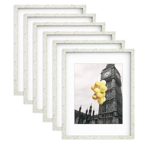 11x14 Picture Frames Distressed White, Rustic Farmhouse Photo Frames Multi Photo Frames Collage for Wall or Tabletop Display with Mat 8x10, Set of 6 - color: Distressed White, size: 11x14