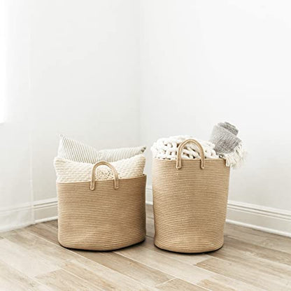 OrganiHaus Round Toy Basket & Blanket Basket, Cotton Rope 20x13" | Full Honey - Round Cotton Rope Basket, 20x13" - color: Full Honey, size: Wide