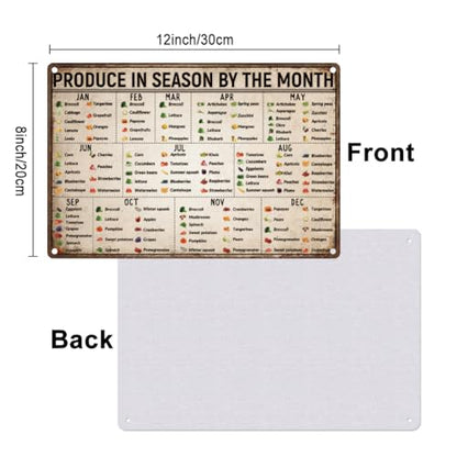 Vegetables Knowledge Metal Tin Signs 0.79×1.18inch Retro Season Fruit Sign Produce In Season By The Month Sign Food Art Poster for Room Garden Yard Home Farmhouse Wall Decor - style: Season Fruit