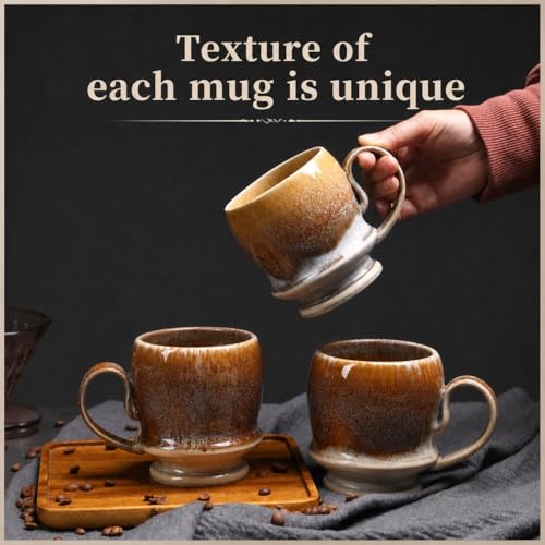 17oz Big Unique Handmade Pottery Coffee Mug with Comfortable Big handle, Reactive Glaze Ceramic Coffee Mug, Artisanal Stoneware Tea Mug,Lead-free Clay, Microwave and Dishwasher safe (White and Brown) - color: White/Brown