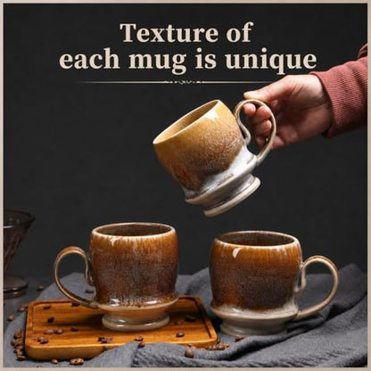 17oz Big Unique Handmade Pottery Coffee Mug with Comfortable Big handle, Reactive Glaze Ceramic Coffee Mug, Artisanal Stoneware Tea Mug,Lead-free Clay, Microwave and Dishwasher safe (White and Brown) - color: White/Brown