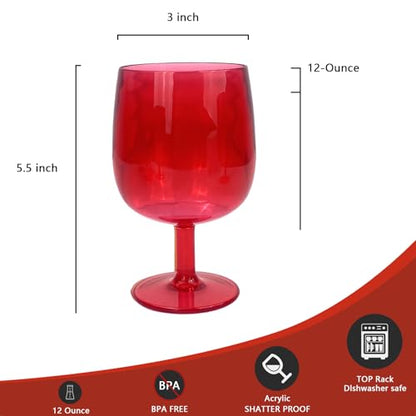Yalin Set of 6 Unbreakable 12 oz Acrylic Plastic Wine and Water Tumbler Stackable Goblets. (Red, 12 oz) - color: Red, size: 12 oz