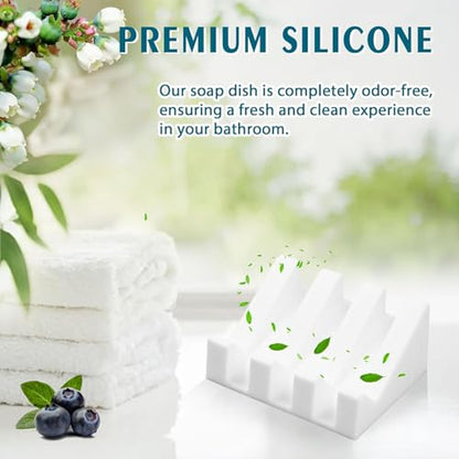 Silicone Soap Dish Self Draining with Suction Cups (White, 1 Pack) | Waterfall drainage design drains fast to keep soap dry non-slip silicone base, practical soap saver for bathroom & kitchen - color: White, size: 1