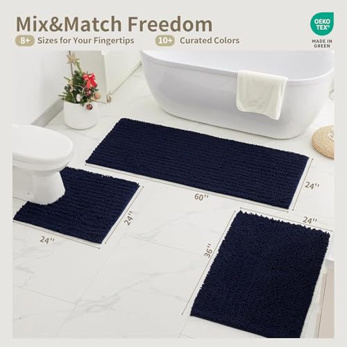 Toilet Rugs U-Shaped Mat 24x24, Contour Bathroom Mat - Ultra Soft & Absorbent Chenille, Quick-Dry, Machine Washable with Non Slip Barrier Backing, Navy Blue - color: Navy, size: 24" X 24"(Toilet Rug)