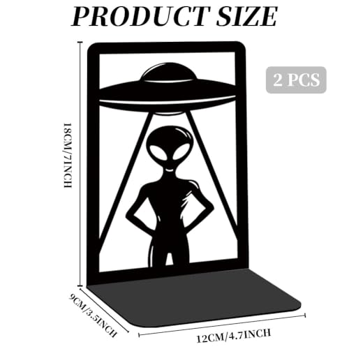 Alien Theme Bookends for Shelves, Spaceships and Aliens Book Ends Decorative Books Desk Organizer Book Stoppers to Hold Books Heavy Duty, Unique Bookshelf Decor for Home Decor - style: Alien