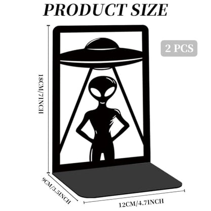 Alien Theme Bookends for Shelves, Spaceships and Aliens Book Ends Decorative Books Desk Organizer Book Stoppers to Hold Books Heavy Duty, Unique Bookshelf Decor for Home Decor - style: Alien