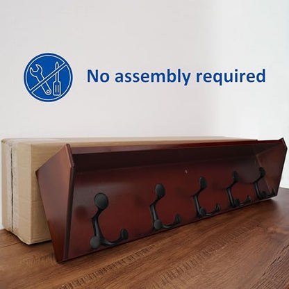WEBI Wall Shelf with Hooks Underneath,35" Long Wall Mounted Coat Rack with Shelf,Entryway Coat Rack with 5 Triple Hooks for Hanging Coats,Jacket,Hallway,Bedroom,Mudroom,Cherry - color: Cherry, size: 35 Inch