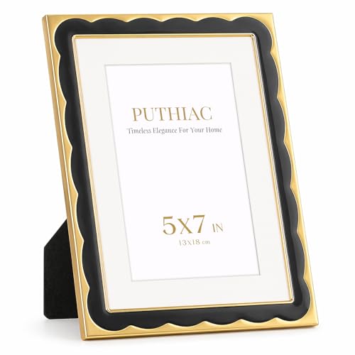 5x7 Scalloped Enamel Picture Frame, Gold Edge, Soft Charcoal | Aluminum Alloy Frame, Enamel Inlay, Tempered Glass, 4x6 Mat, Wall or Tabletop Display for Shelves, Portraits, Art Prints - color: Soft Charcoal, size: 5x7