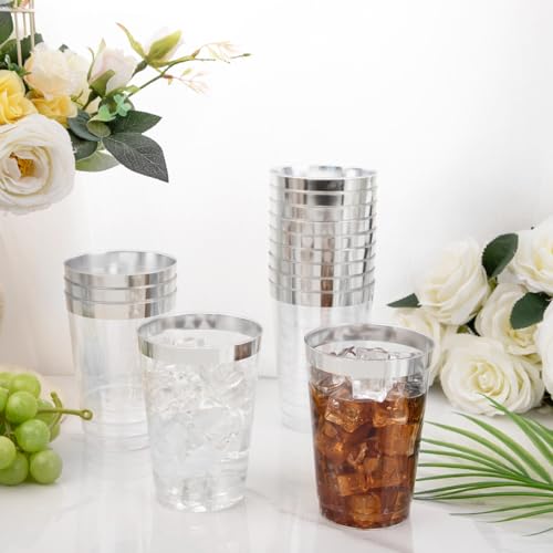 I00000 100 Pack 12 oz Silver Plastic Cups, Premium Silver Disposable Cups | BPA-Free, Heavy Duty, Everyday Use, Bulk Catering, Wine Glasses, Cocktail Glasses, Silver Cups Perfect for Party & Wedding - color: 12-Silver-100
