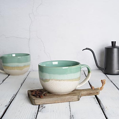Bosmarlin Ceramic Jumbo Coffee Mug Set of 2, 23 Oz, Large Mug Soup Bowls with Handles, Dishwasher and Microwave Safe (Mint Green) - color: Mint Green