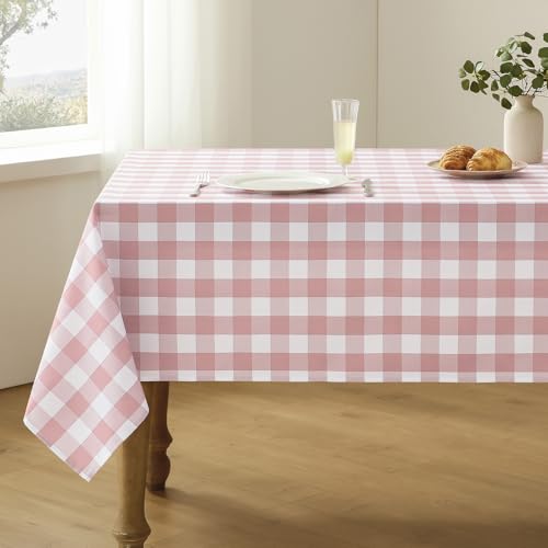 Checkered Tablecloth Square Waterproof Gingham Table Cloth Washable Buffalo Plaid Table Cover Wrinkle Free for Kitchen, Dining and Outdoor Picnic, 60 x 60 Inch, Pink and White - color: Pink and White, size: 60" x 60" (Square)